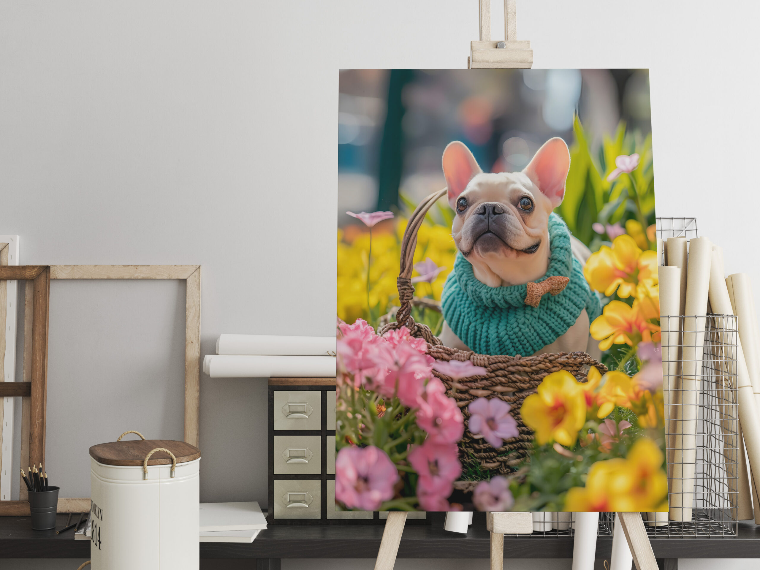 raxxa Canva: French Bulldog in Knitted Dog Attire 1