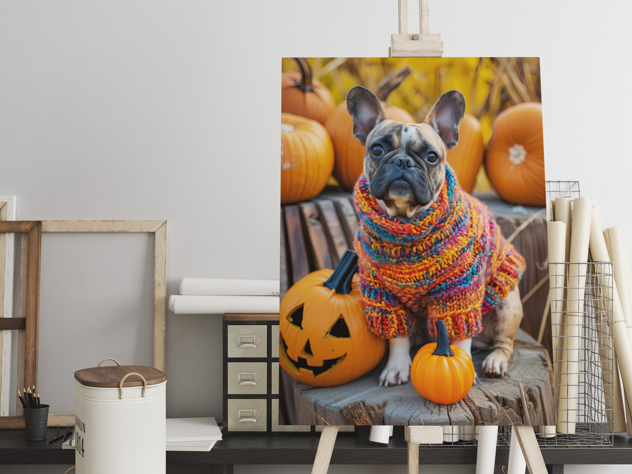 raxxa Canva: French Bulldog in Knitted Dog Attire 9