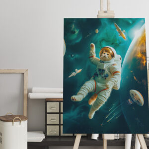 raxxa Canva: Orange cat floating in space with debris