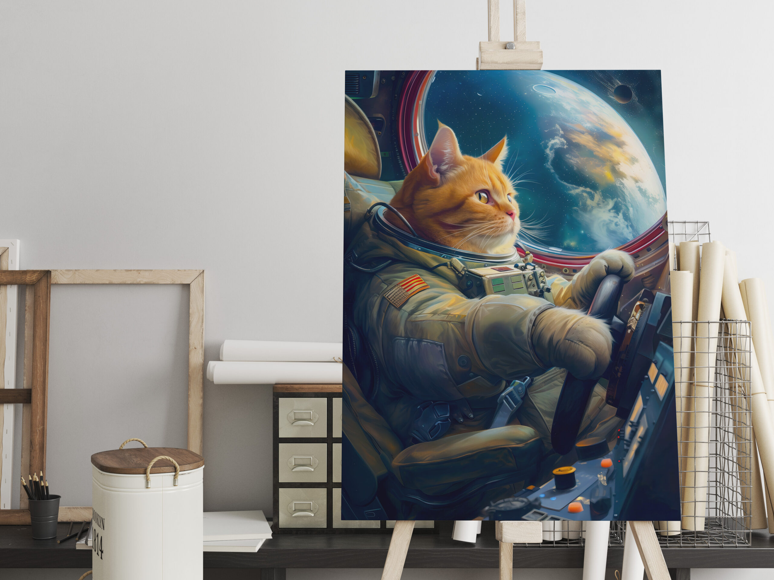 raxxa Canva: Orange cat piloting spacecraft in orbit