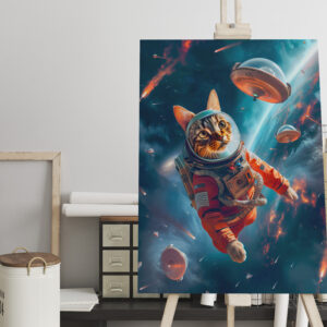 raxxa Canva: Adventurous Space Cat Floating Gracefully Beyond Earth’s Horizon