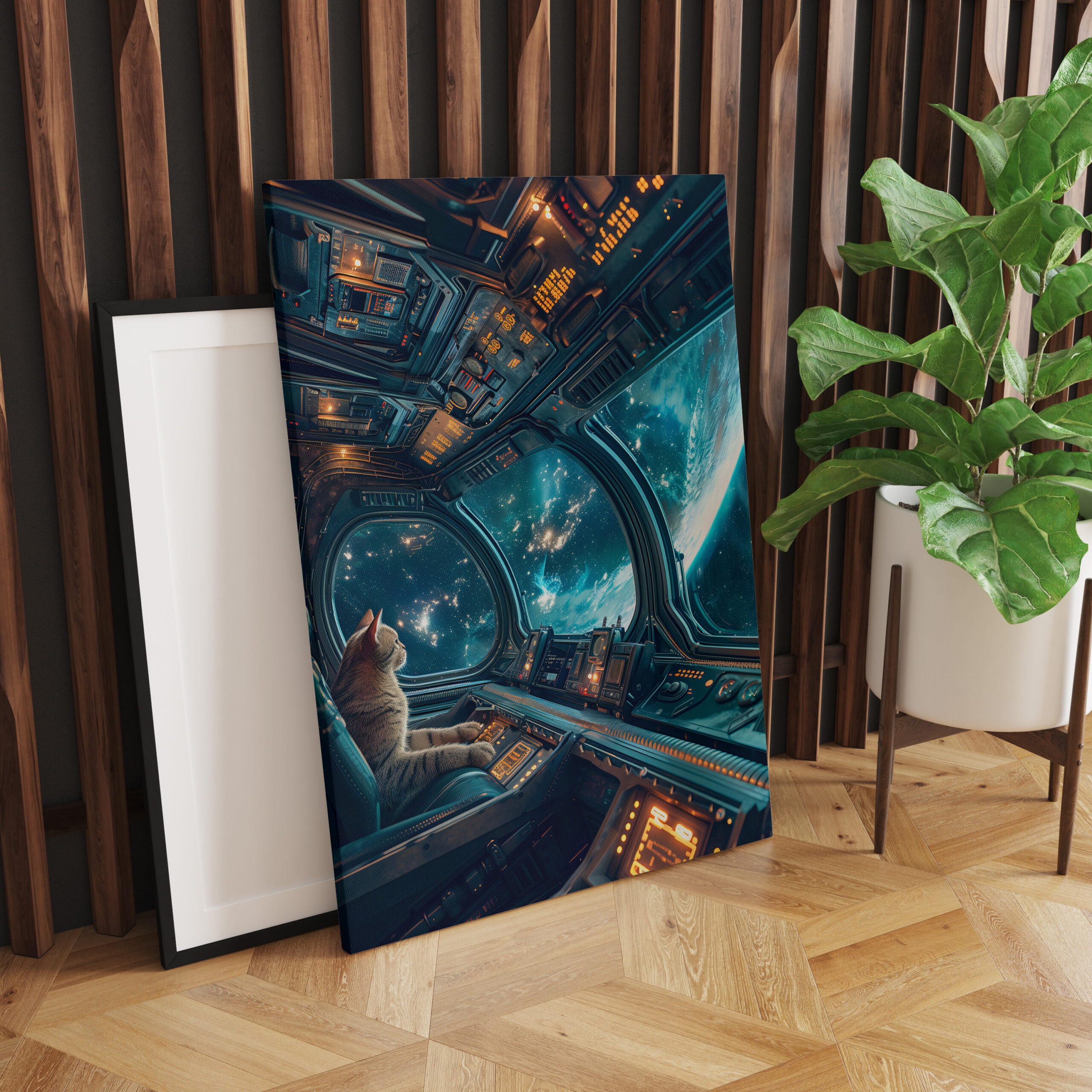 raxxa Canva: Curious Space Cat Exploring the Infinite Universe Beyond Stars - Imagen 2