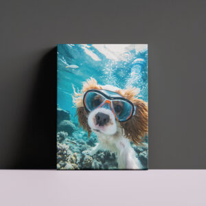 raxxa Canva: King Charles Cocker Spaniel Takes Selfies driving on a coral riff