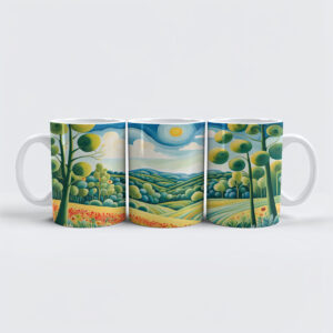 raxxa Premium-Tasse: Pastel Landscape with Sunflower Fields and Path