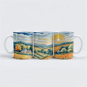 raxxa Premium-Tasse: Pastel Landscape with Sunflower Fields and Path