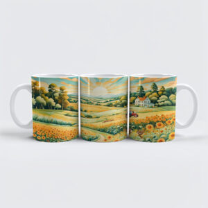 raxxa Premium-Tasse: Pastel Landscape with Sunflower Fields and Path