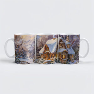 raxxa Premium-Tasse: Snowy Mountain Cottage by Stream