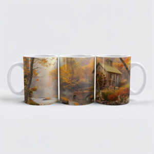 raxxa Premium-Tasse: Old Water Mill by Stream in Autumn