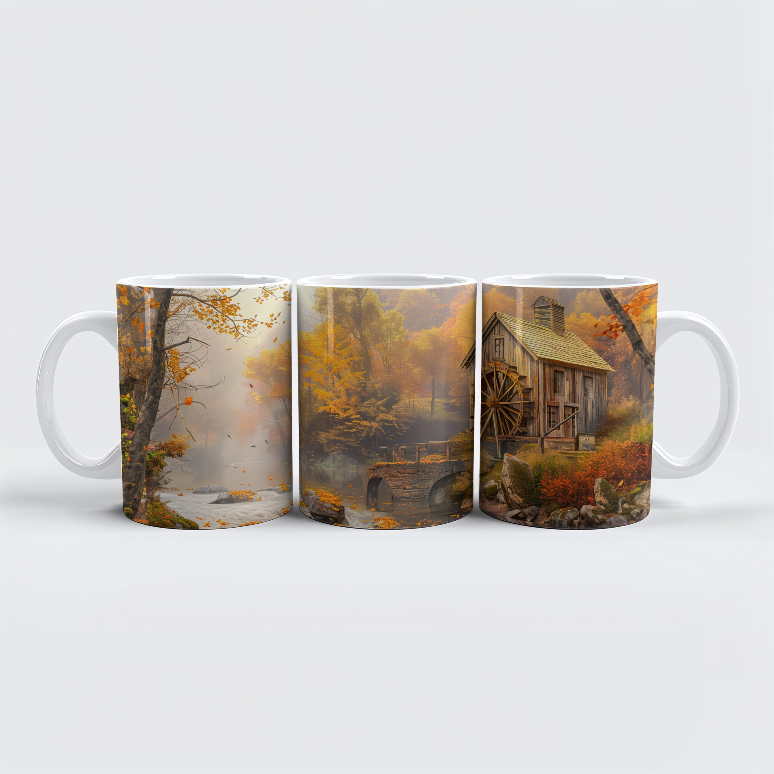 raxxa Premium-Tasse: Old Water Mill by Stream in Autumn
