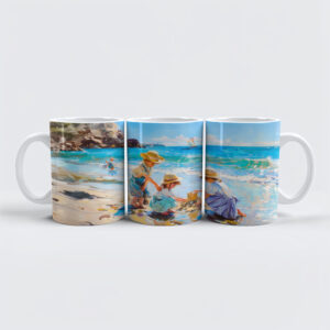 raxxa Premium-Tasse: Children Playing on the Beach Impressionist Art