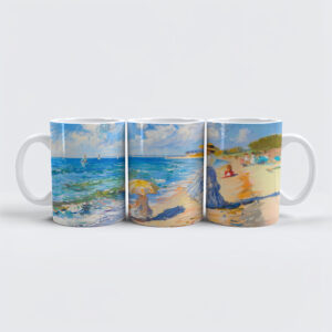 raxxa Premium-Tasse: Woman with Parasol at the Beach Impressionism
