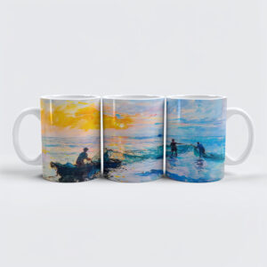 raxxa Premium-Tasse: Fishermen at Sunset  Impressionist Coastal Scene