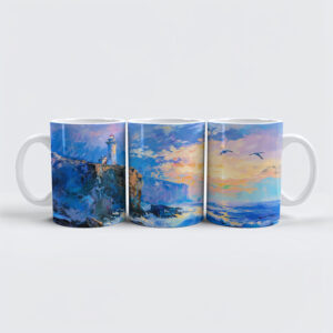 raxxa Premium-Tasse: Lighthouse on Rocky Coast Impressionist Seascape