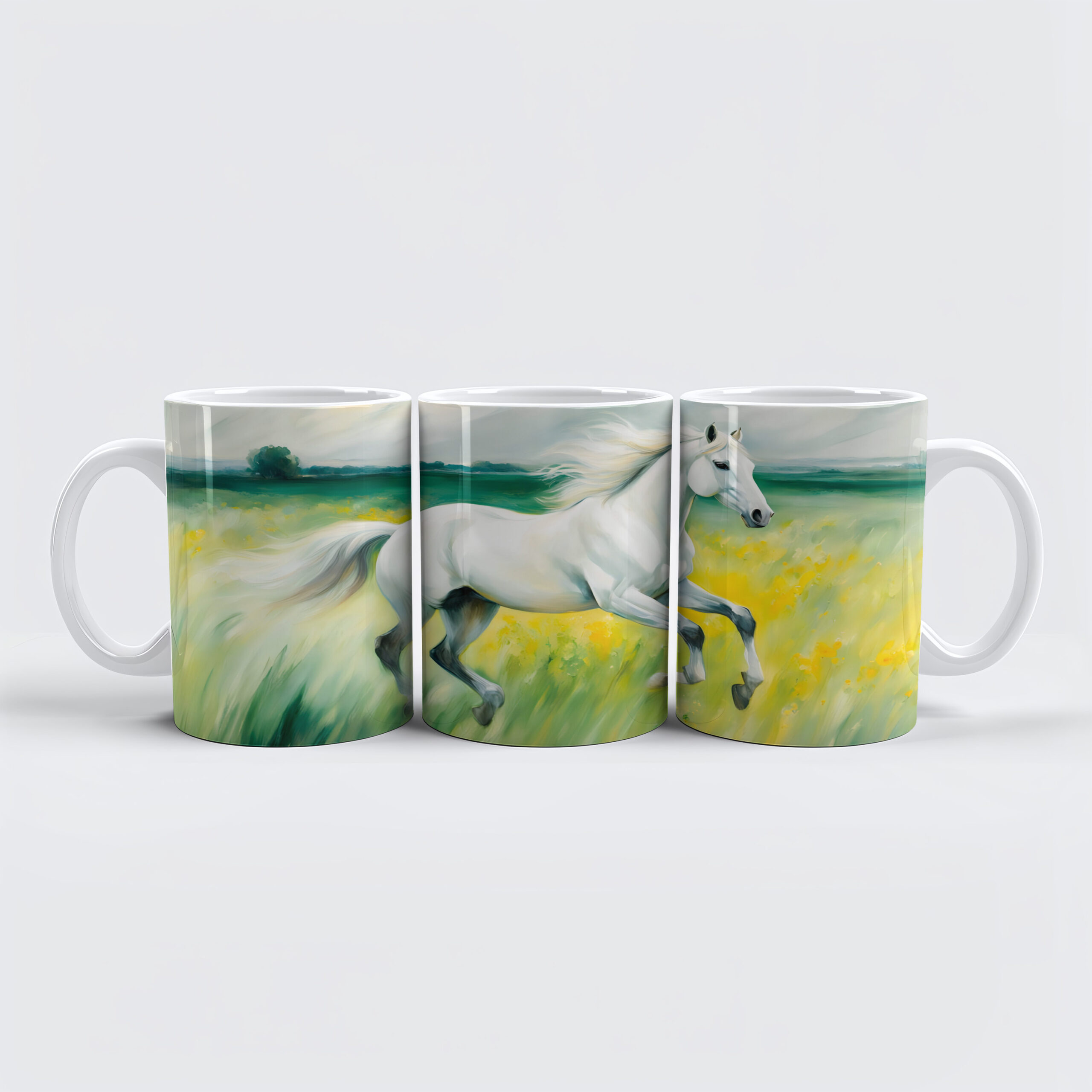 raxxa Premium-Tasse: White Horse Running Across Meadow