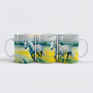 raxxa Premium-Tasse: Two White Horses Running Through Yellow Flowers