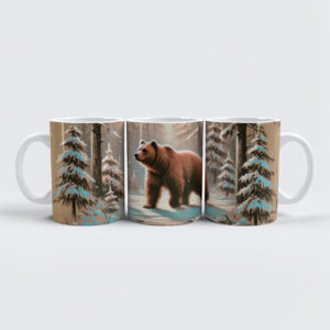 raxxa Premium-Tasse: Brown Bear in Snowy Forest Pastel Chalk Art