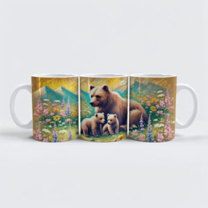 raxxa Premium-Tasse: Bear Family in Mountain Meadow Pastel Chalk Drawing