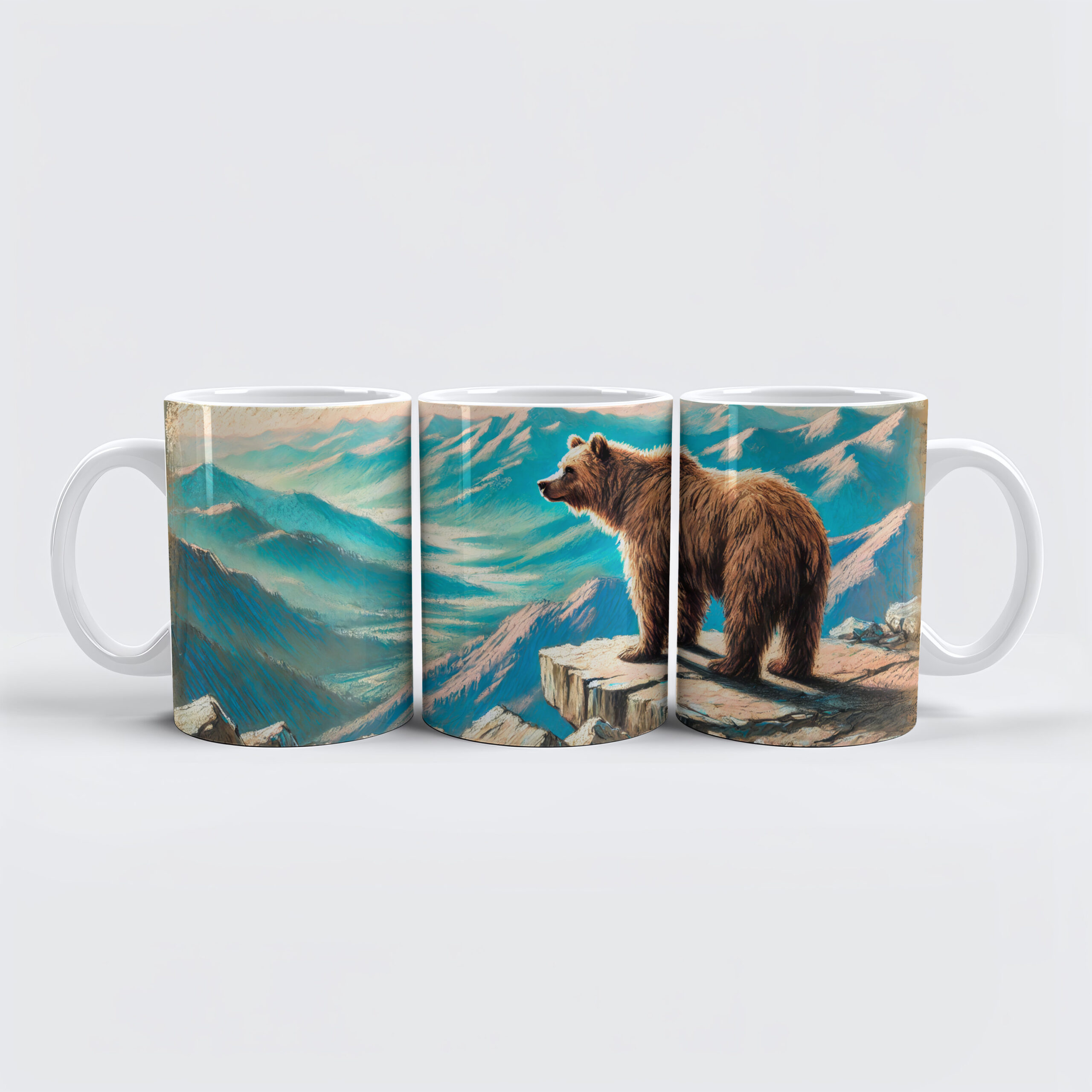 raxxa Premium-Tasse: Brown Bear on Mountain Pastel Chalk Scene