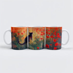 raxxa Premium-Tasse: Impressionistic Oil Painting of Cat in Blooming Poppy Field