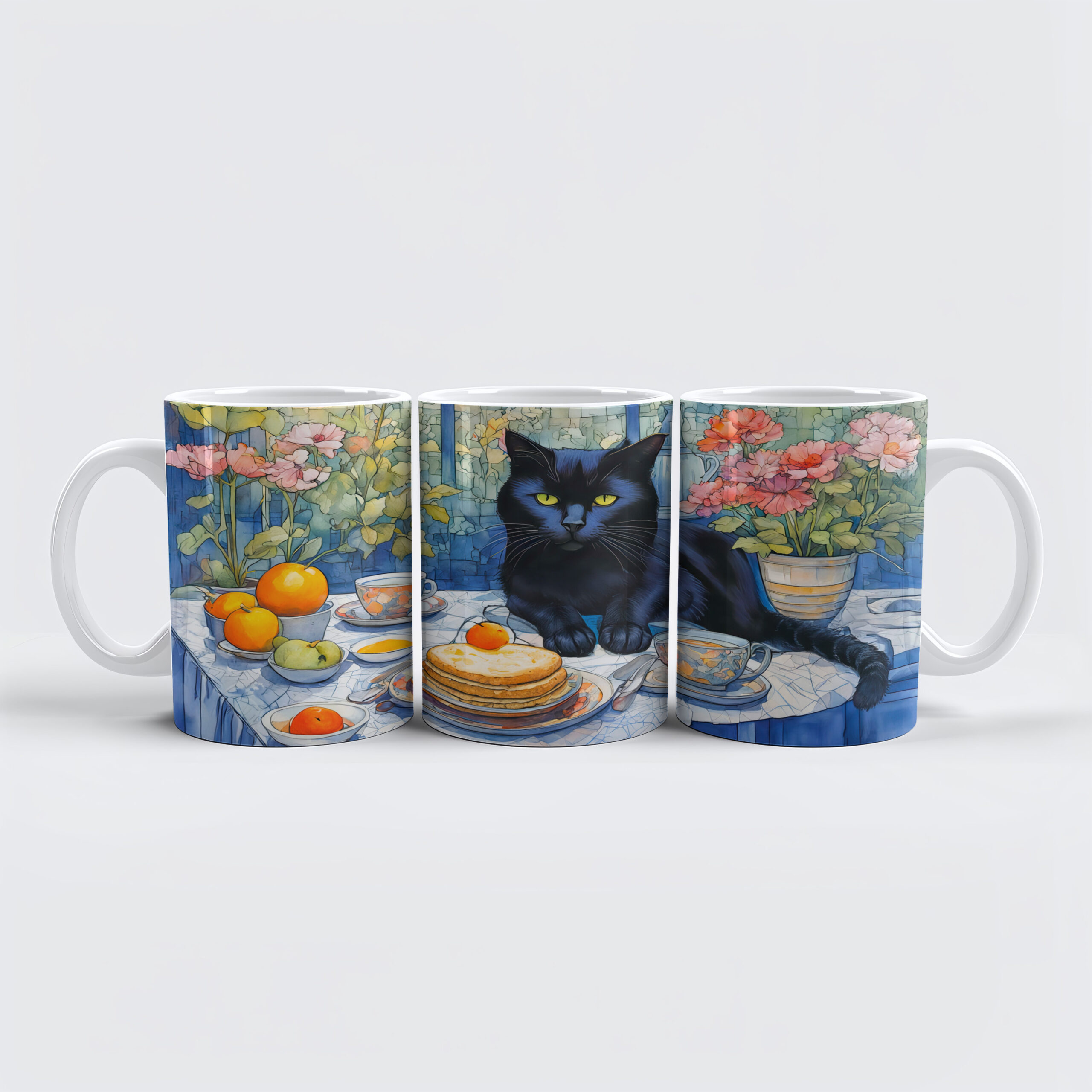raxxa Premium-Tasse: Watercolor Black Cat with Tea Table
