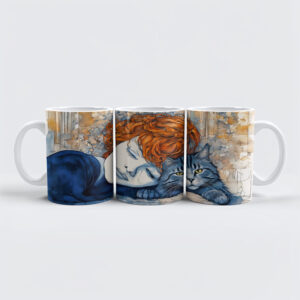 raxxa Premium-Tasse: Watercolor Woman Sleeping with Cat