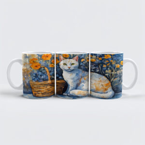 raxxa Premium-Tasse: Watercolor White Cat in Flower Basket