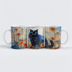 raxxa Premium-Tasse: Watercolor Black Cat in Poppy Field