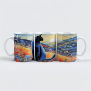 raxxa Premium-Tasse: Watercolor Black Cat in Sunset Hills