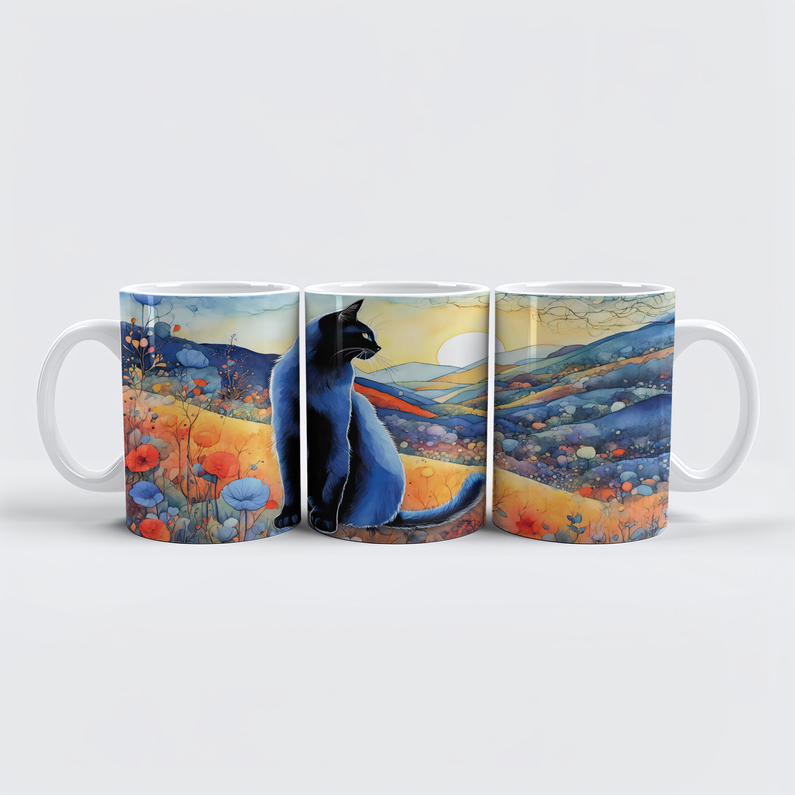 raxxa Premium-Tasse: Watercolor Black Cat in Sunset Hills