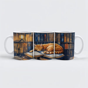 raxxa Premium-Tasse: Watercolor Orange Cat Sleeping on Books