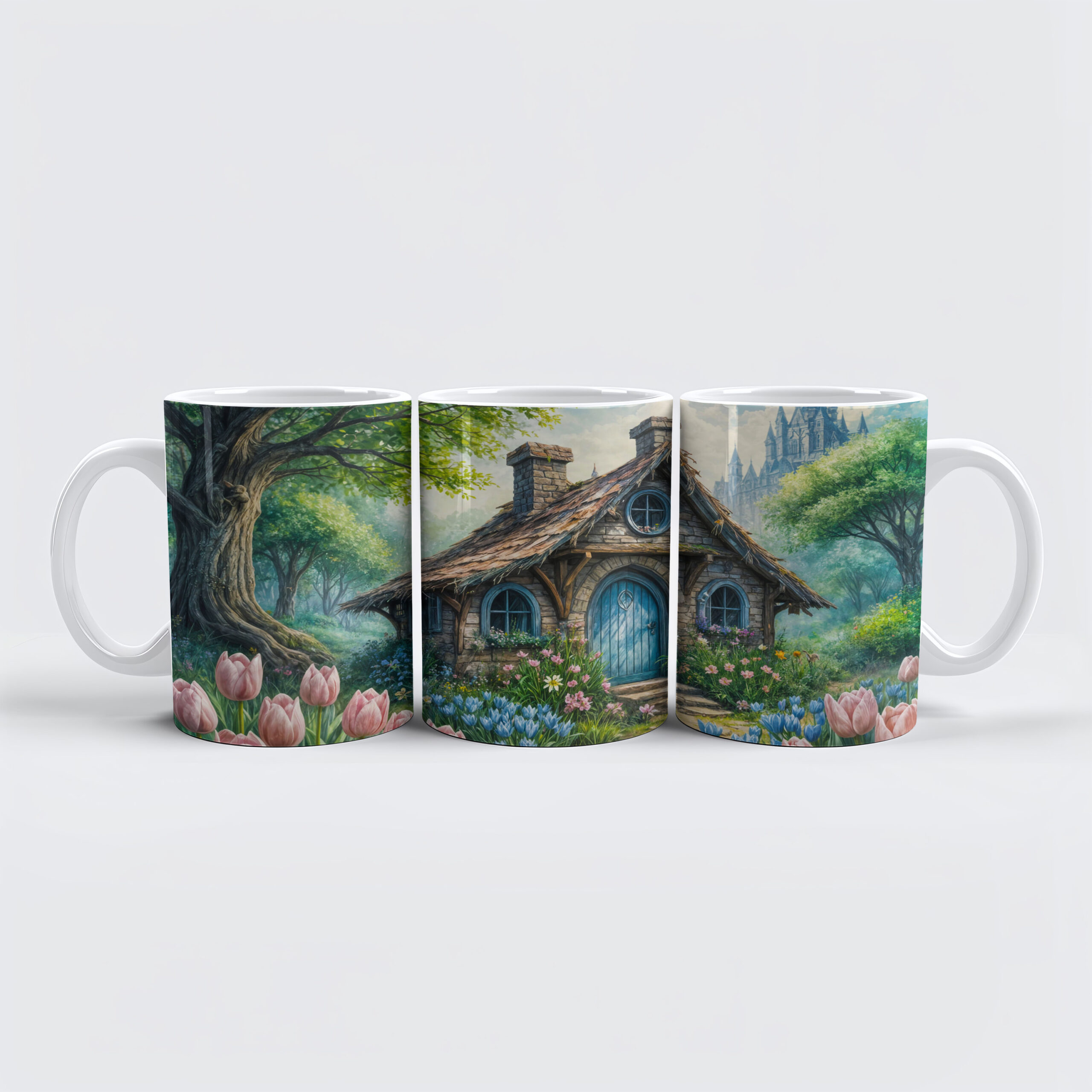 raxxa Premium-Tasse: Enchanting Cottage with Tulip Garden