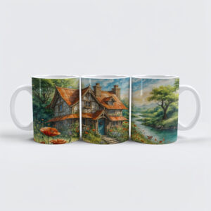 raxxa Premium-Tasse: Whimsical Cottage with Poppy Flowers