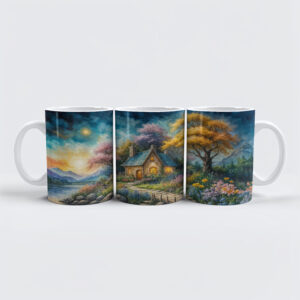 raxxa Premium-Tasse: Enchanting Cottage by Moonlit Stream