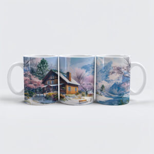 raxxa Premium-Tasse: Mountain Cottage in Spring with Blossoms