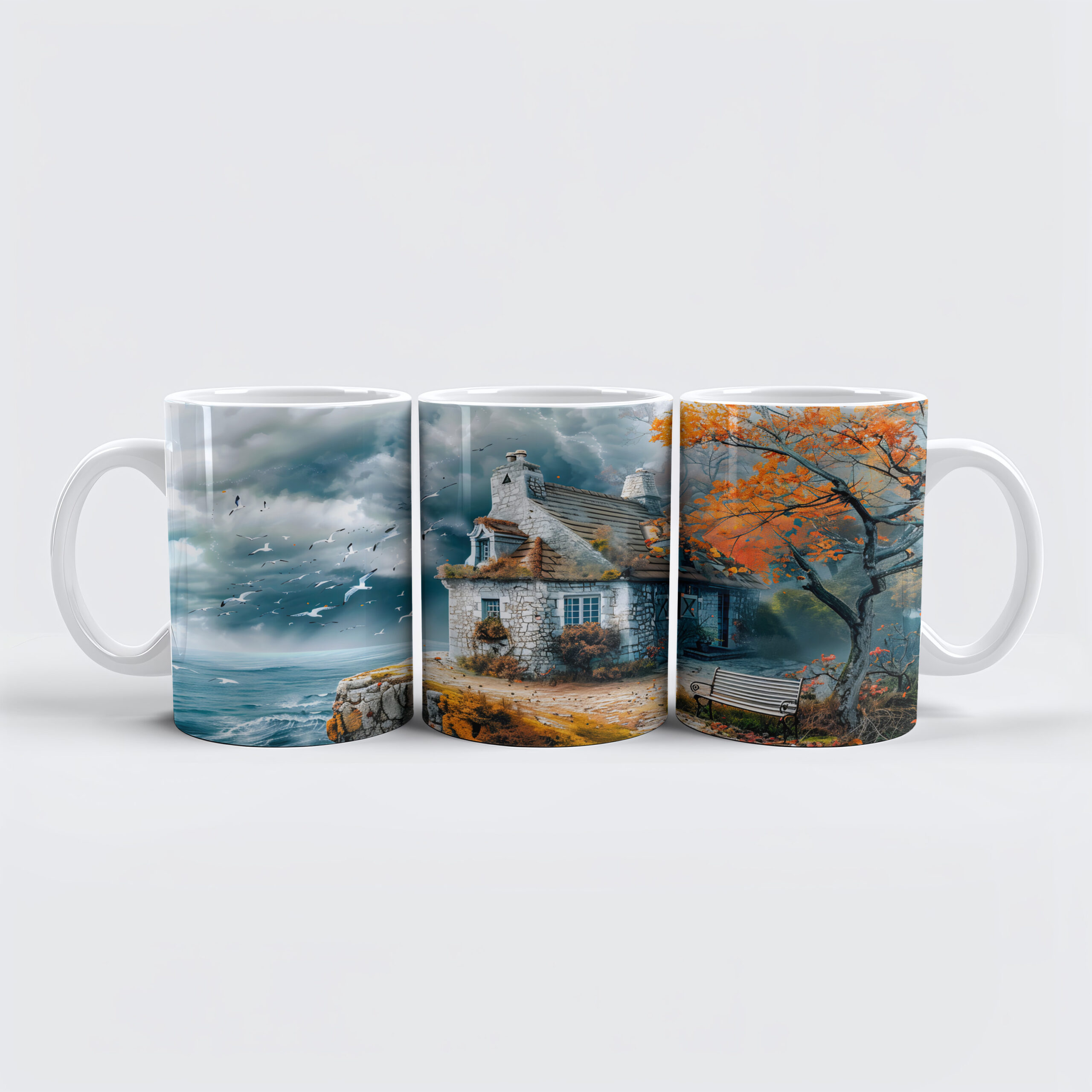 raxxa Premium-Tasse: Cliffside Cottage Over Stormy Sea