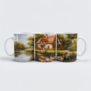 raxxa Premium-Tasse: Lakeside Cottage with Rowboat