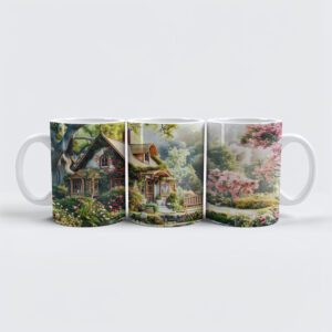 raxxa Premium-Tasse: Whimsical Cottage with Rhododendrons and Pond