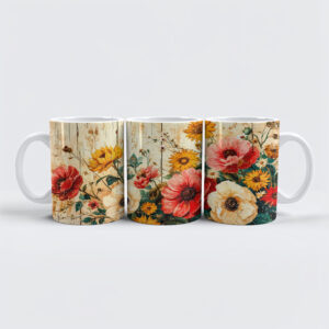 raxxa Premium-Tasse: Wild Roses and Poppies on Rustic Wood