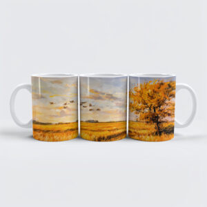 raxxa Premium-Tasse: Golden Landscape with Flying Birds over Havelland landscape