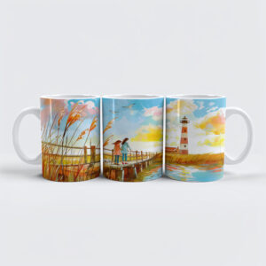 raxxa Premium-Tasse: watercolor painting Girls and Dog by Lighthouse Shore