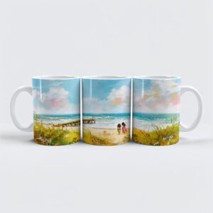 raxxa Premium-Tasse: Wildflower meadow near beach with children watercolor