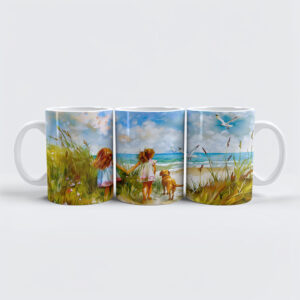 raxxa Premium-Tasse: Summer Beach Day with Girls and Dog