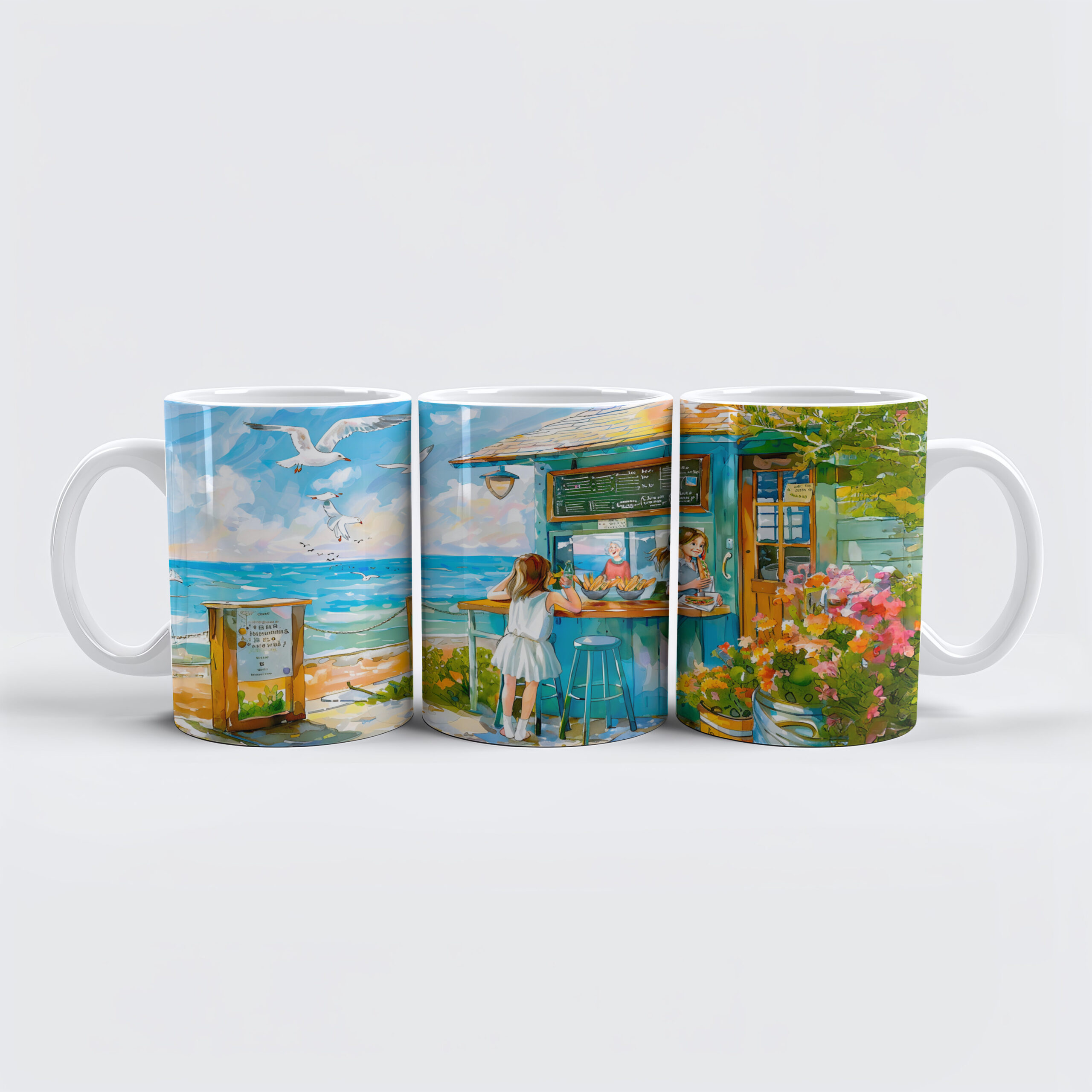 raxxa Premium-Tasse: Girl buying sandwitch and water bottle at beach snacks watercolor