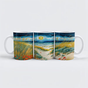 raxxa Premium-Tasse: Coastal Sand Dunes with Poppies and Footprints