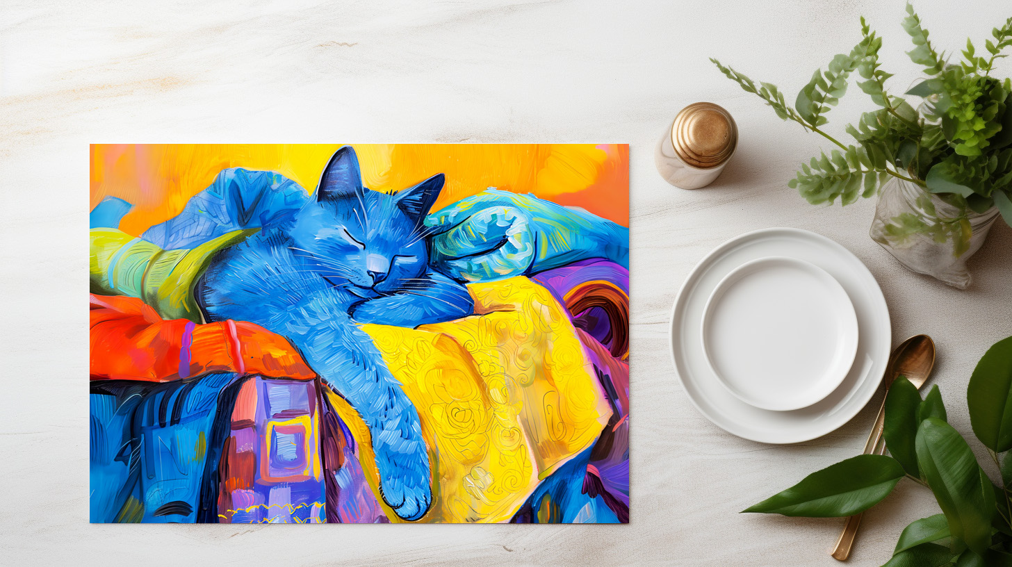 raxxa Premium-Tischset: Cartoon Cozy Cat in Armchair - Imagen 3