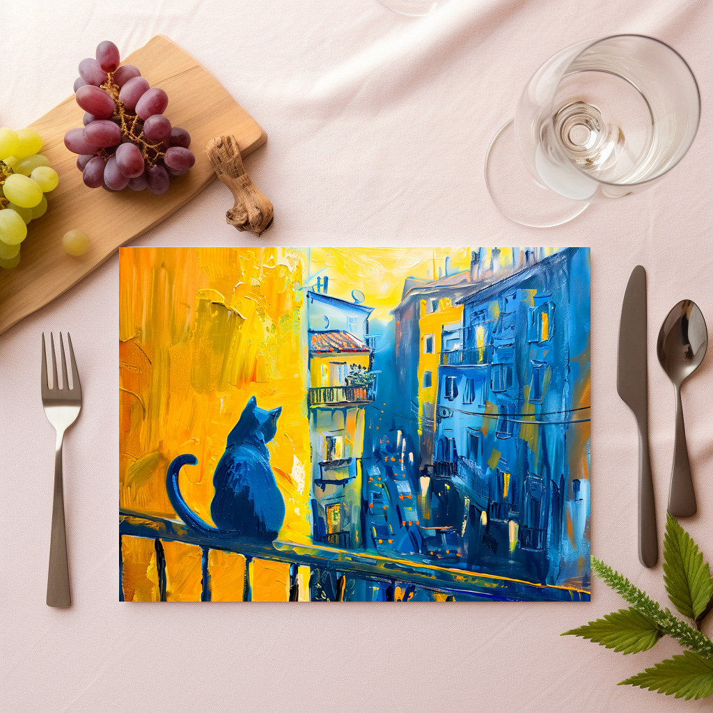 raxxa Premium-Tischset: Cat is sitting on Balcony Railing