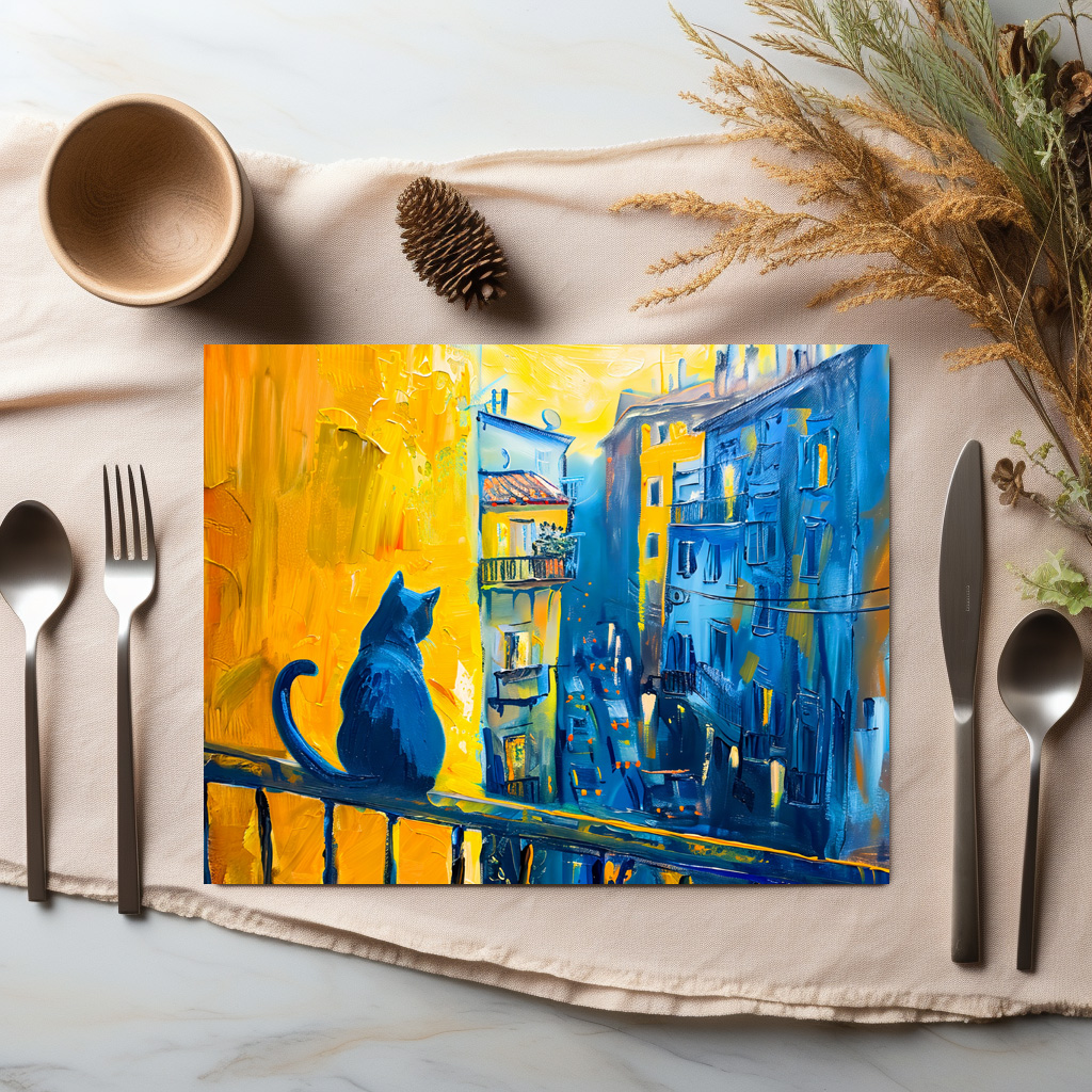 raxxa Premium-Tischset: Cat is sitting on Balcony Railing - Image 2