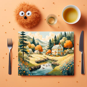 raxxa Premium-Tischset: Autumn House by the Pond with Ducks