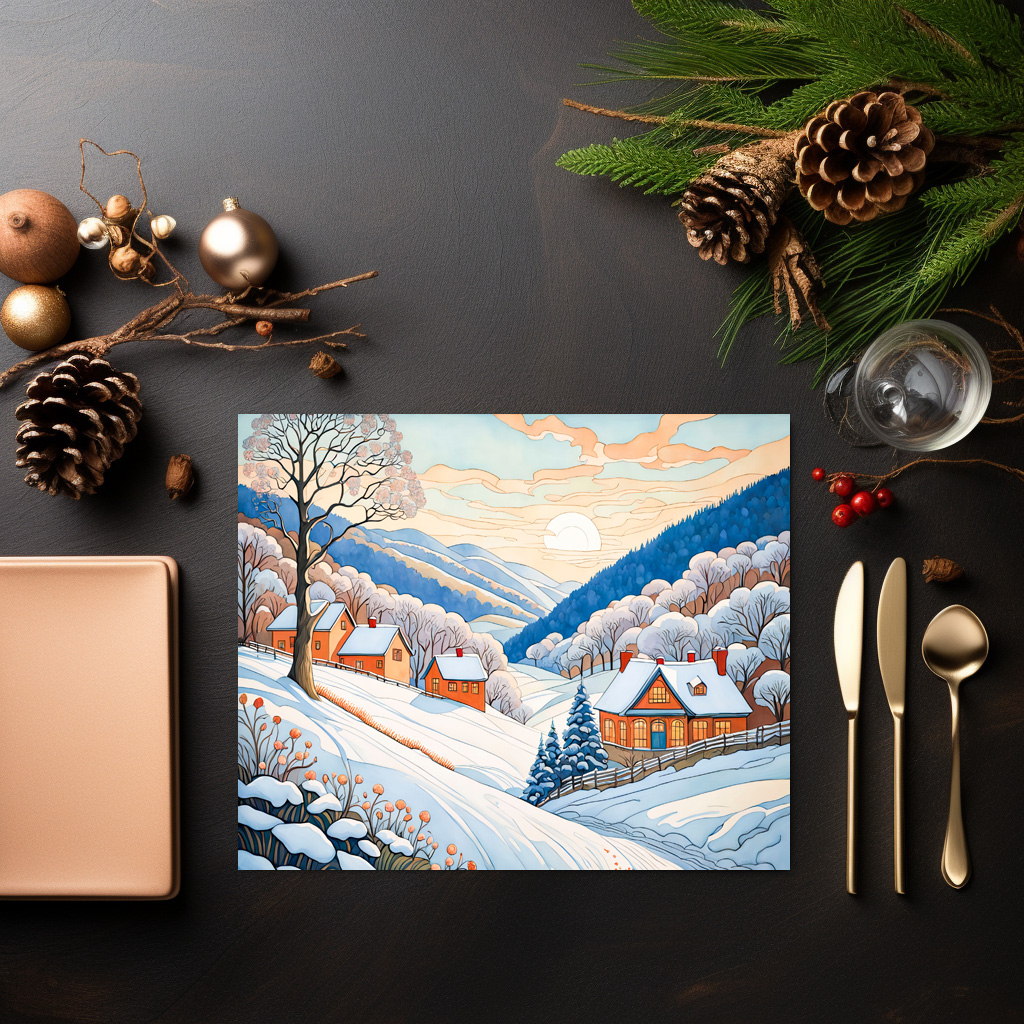 raxxa Premium-Tischset: Winter Mountain Village in Morning Sun - immagine 2