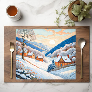 raxxa Premium-Tischset: Winter Mountain Village in Morning Sun